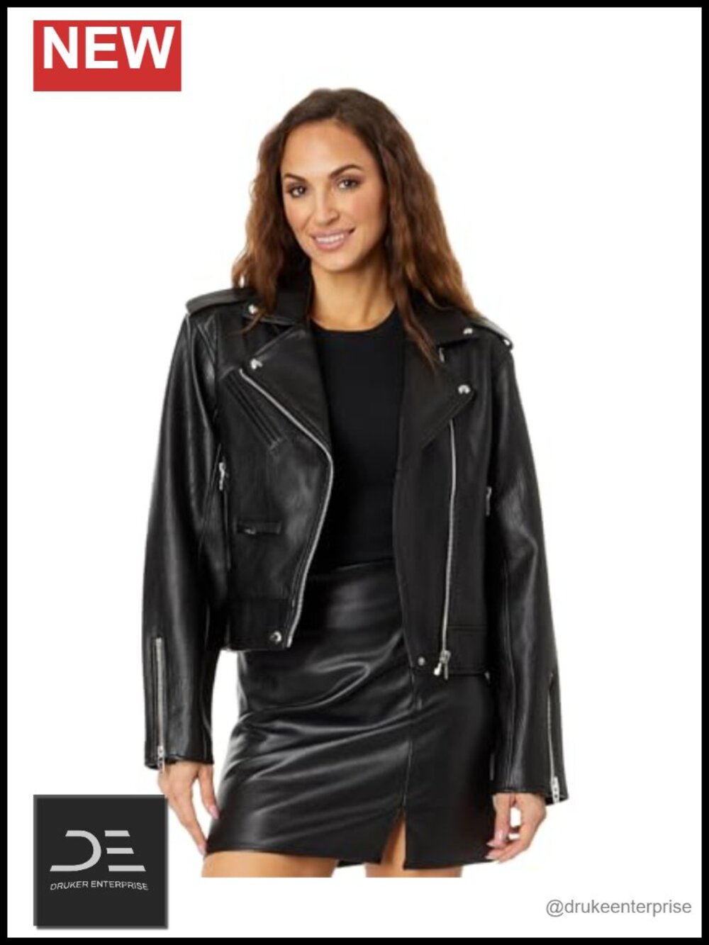 Faux Leather Moto Jacket Vegan Long Sleeve Functional Pockets